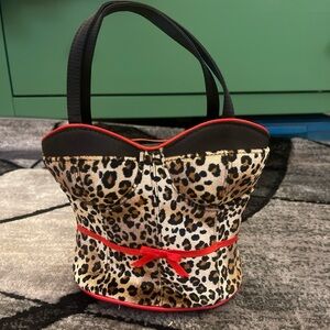 Y2K Leopard Print Corset Handbag with Red Accents